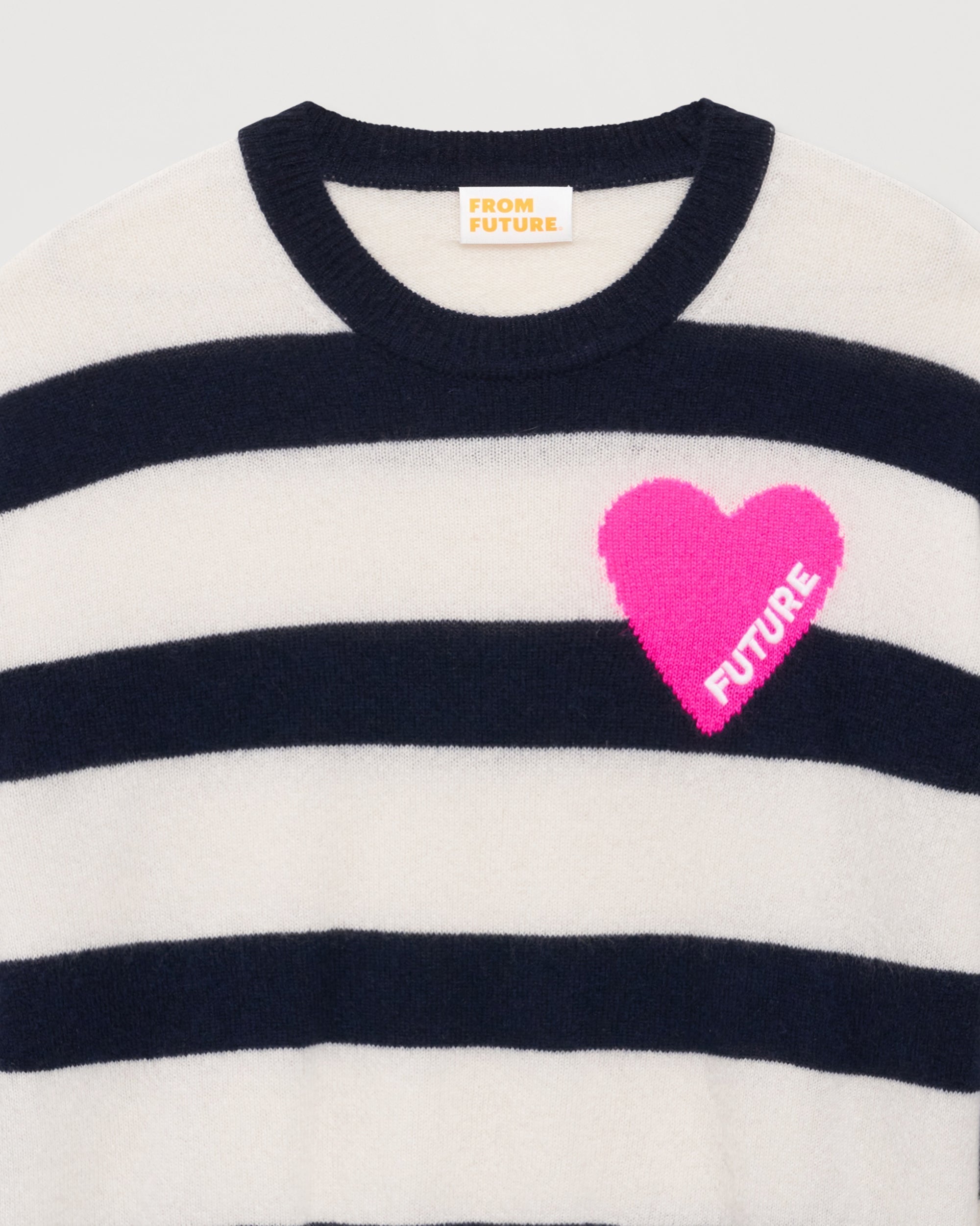 Pull à rayures coeur en cachemire - Navy