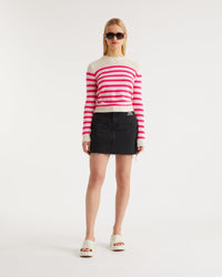 Pull marinière bicolore Light en cachemire - Summer Fuchsia