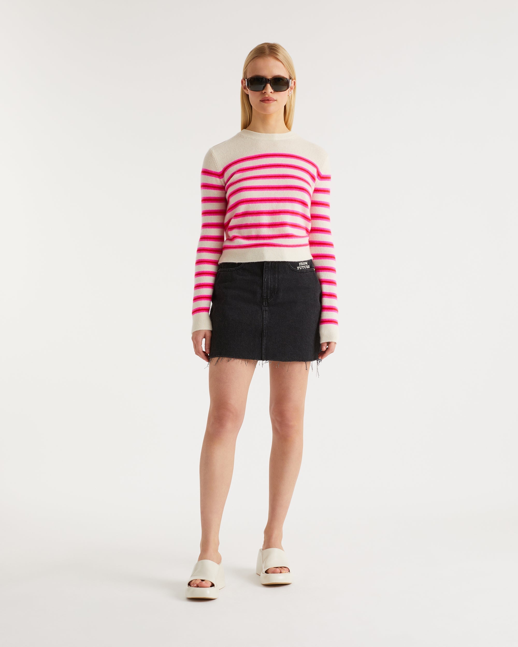 Pull marinière bicolore Light en cachemire - Summer Fuchsia