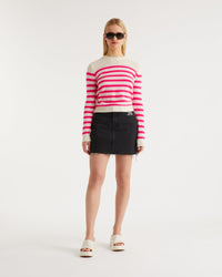 Pull marinière bicolore Light en cachemire - Water Blue