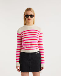 Pull marinière bicolore Light en cachemire - Water Blue