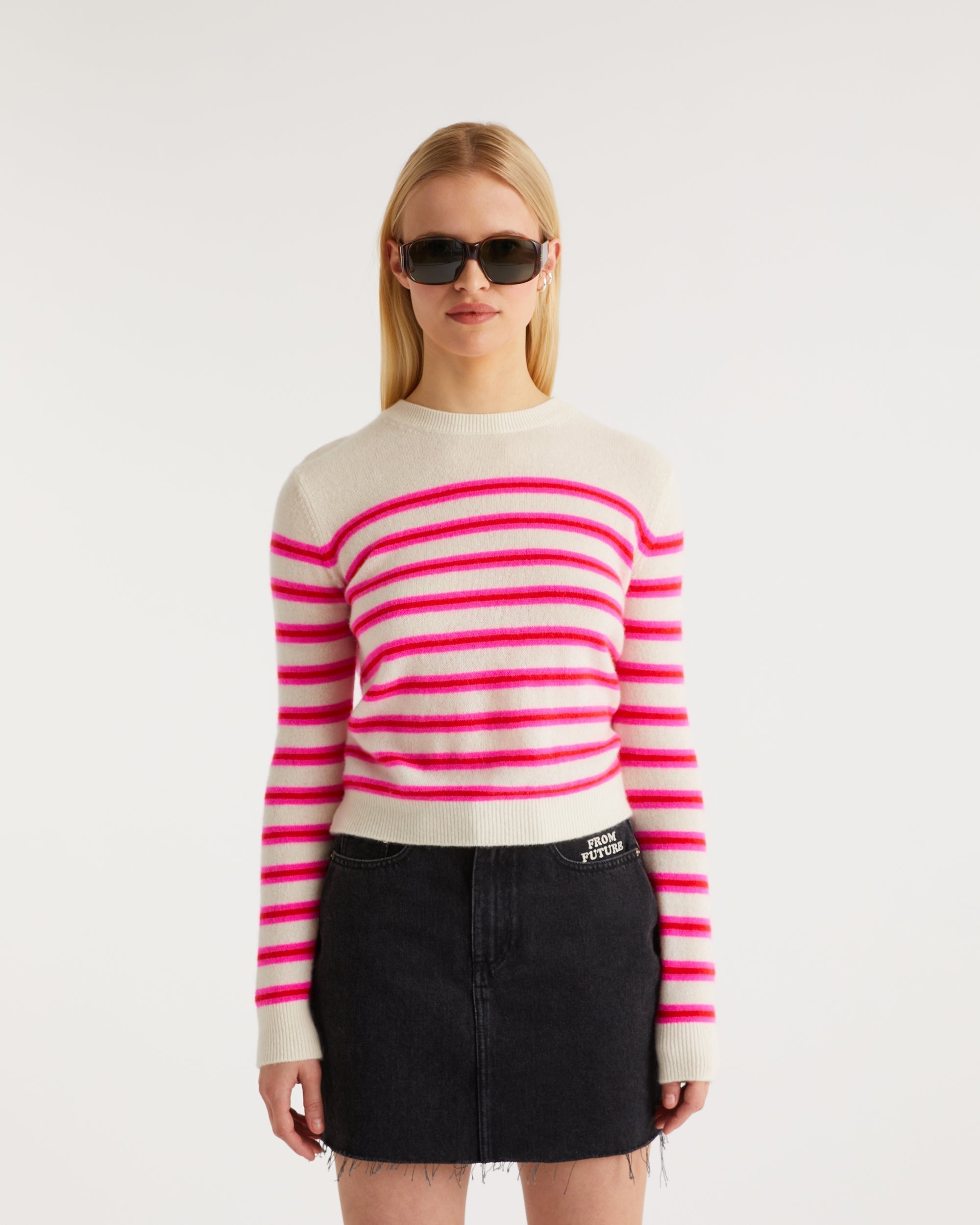 Pull marinière bicolore Light en cachemire - Water Blue