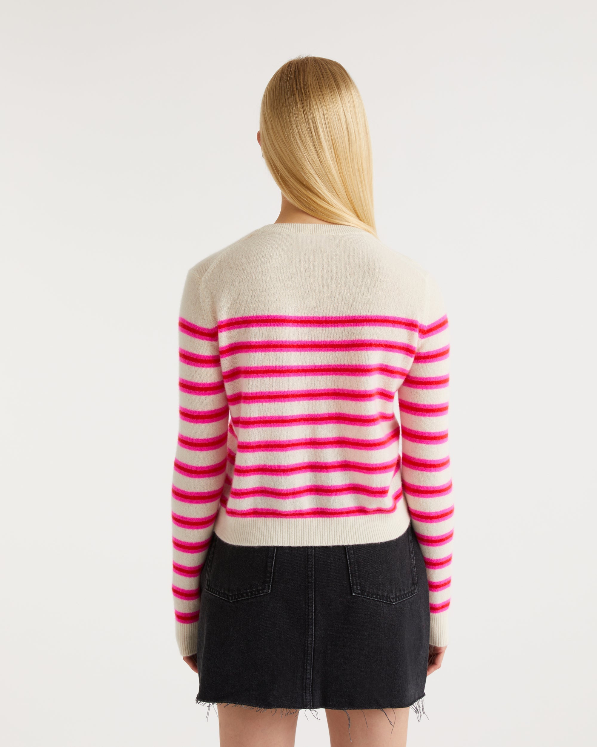 Pull marinière bicolore Light en cachemire - Summer Fuchsia