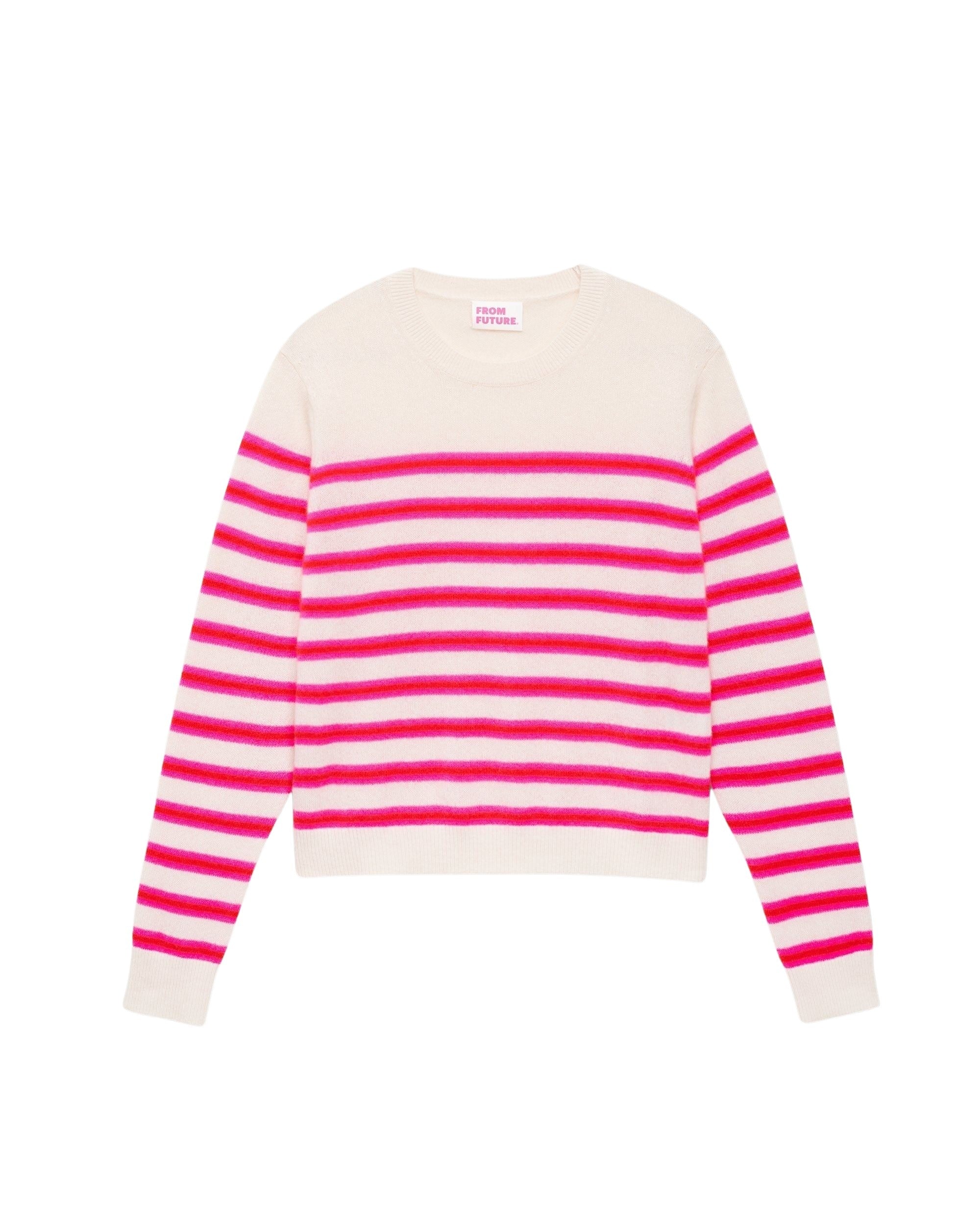 Pull marinière bicolore Light en cachemire - Summer Fuchsia