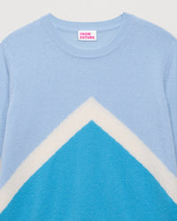 Pull oversize motif V tricolore en cachemire - Water Blue