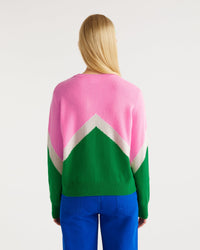 Pull oversize motif V tricolore en cachemire - Summer Green