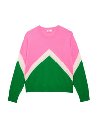 Pull oversize motif V tricolore en cachemire - Summer Green