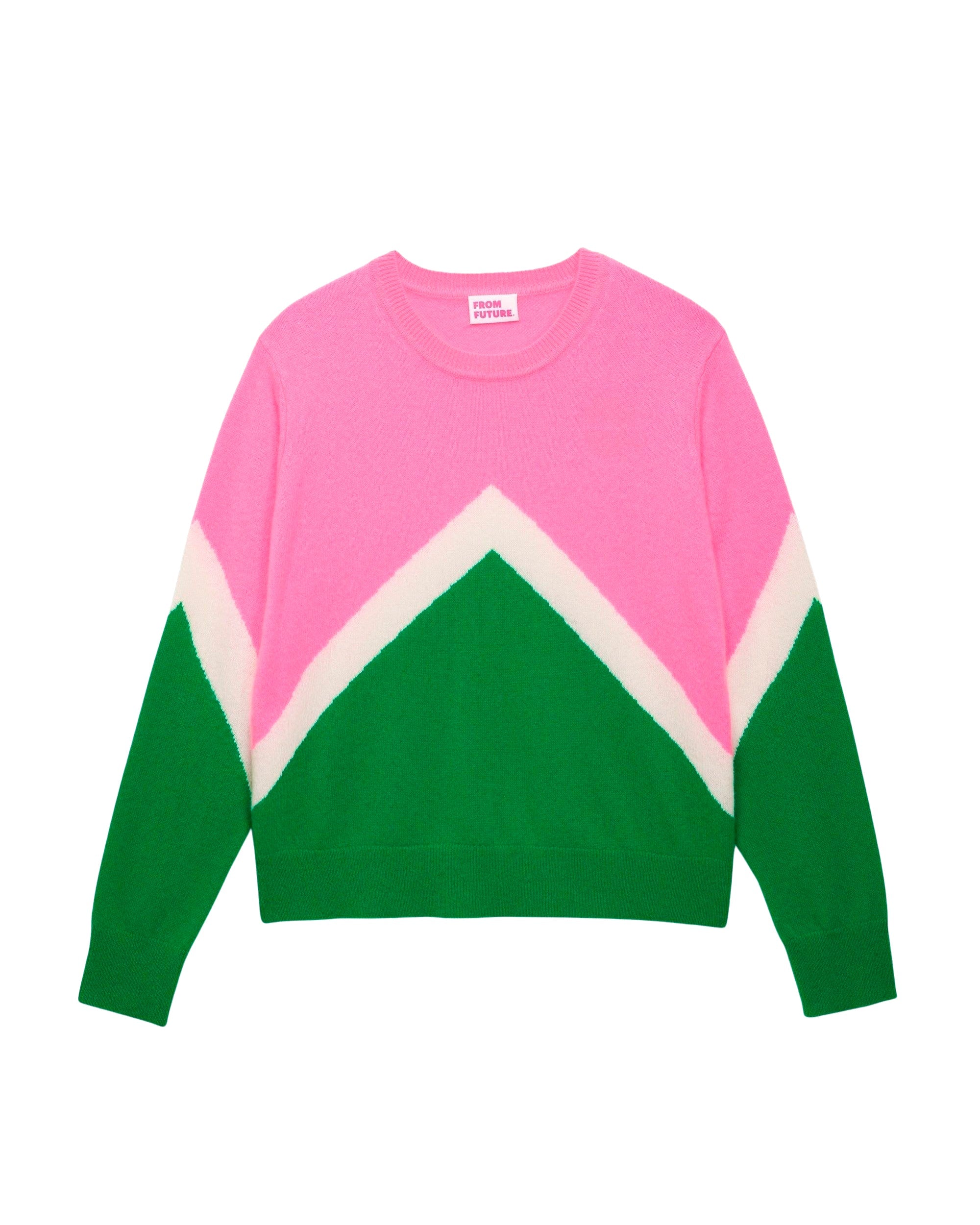 Pull oversize motif V tricolore en cachemire - Summer Green
