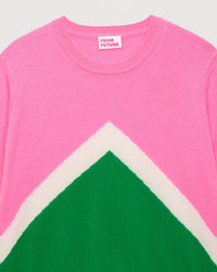 Pull oversize motif V tricolore en cachemire - Summer Green