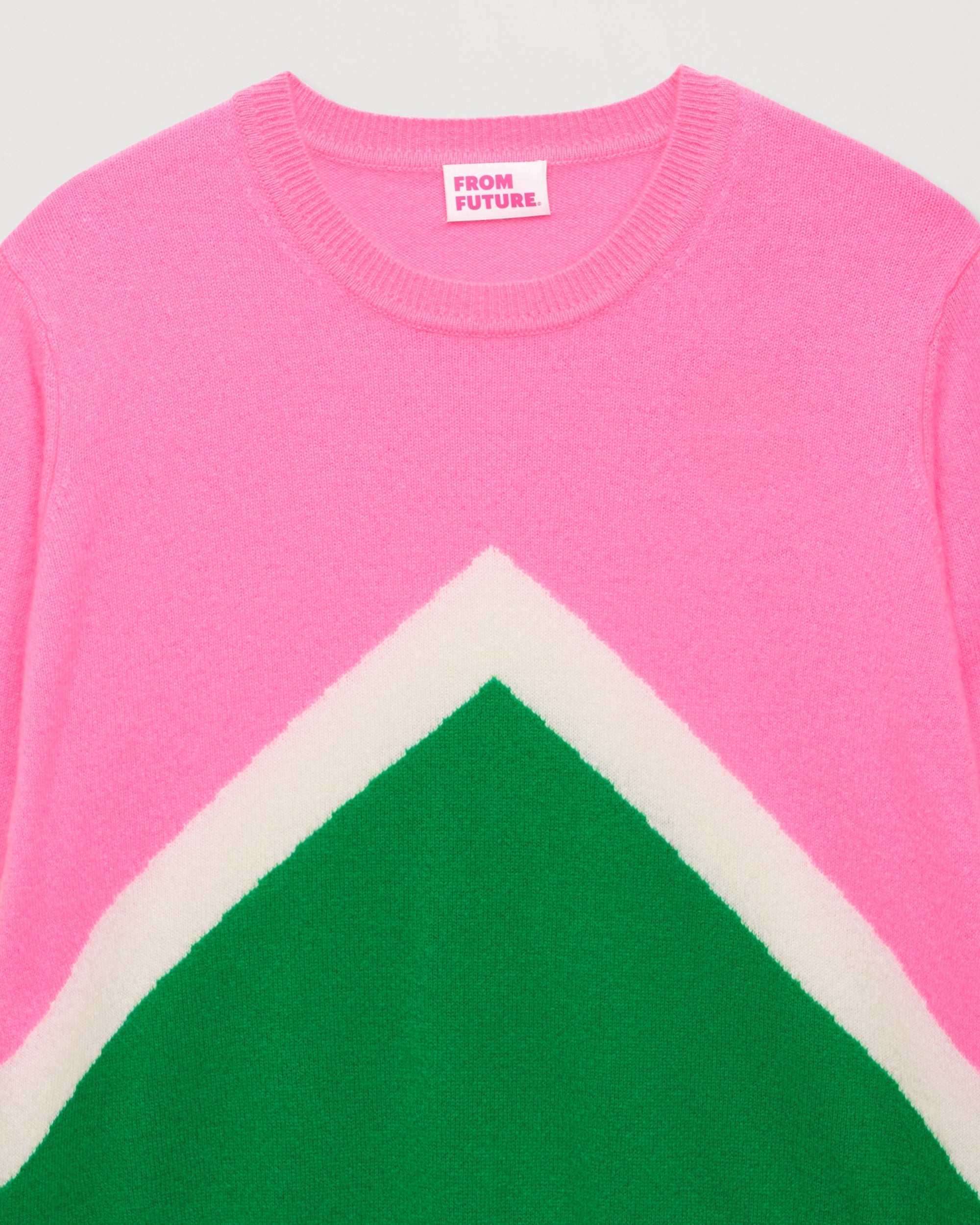 Pull oversize motif V tricolore en cachemire - Summer Green