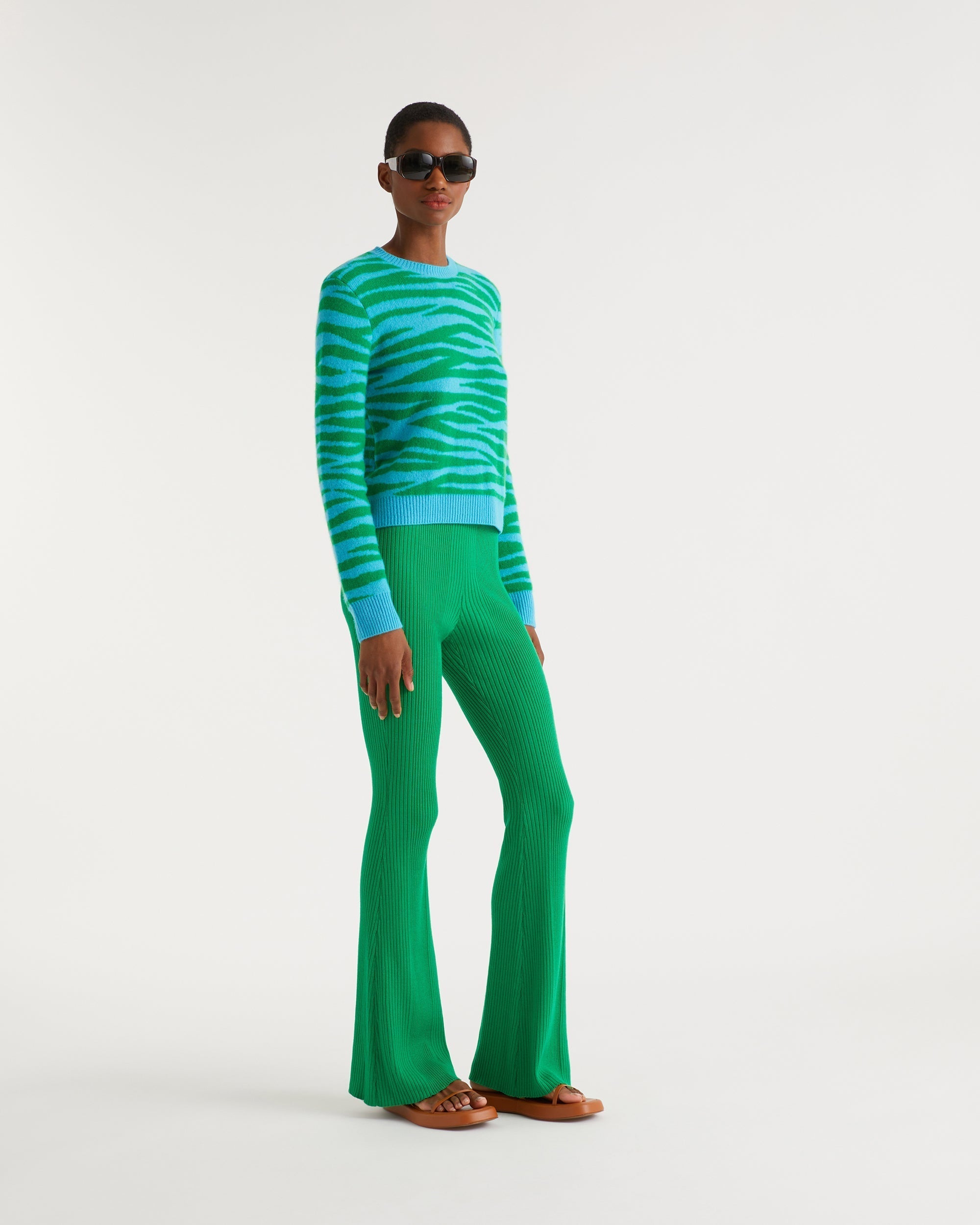 Pull Zebre bicolore en cachemire - Blue Green Zebra