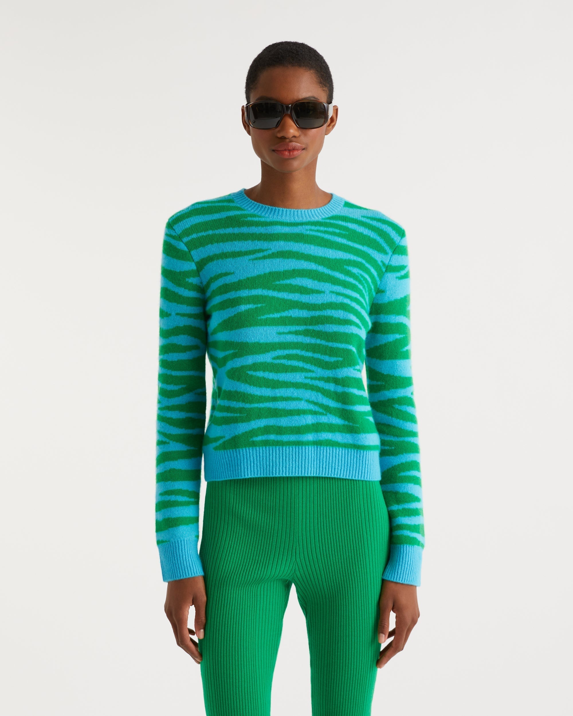 Pull Zebre bicolore en cachemire - Blue Green Zebra