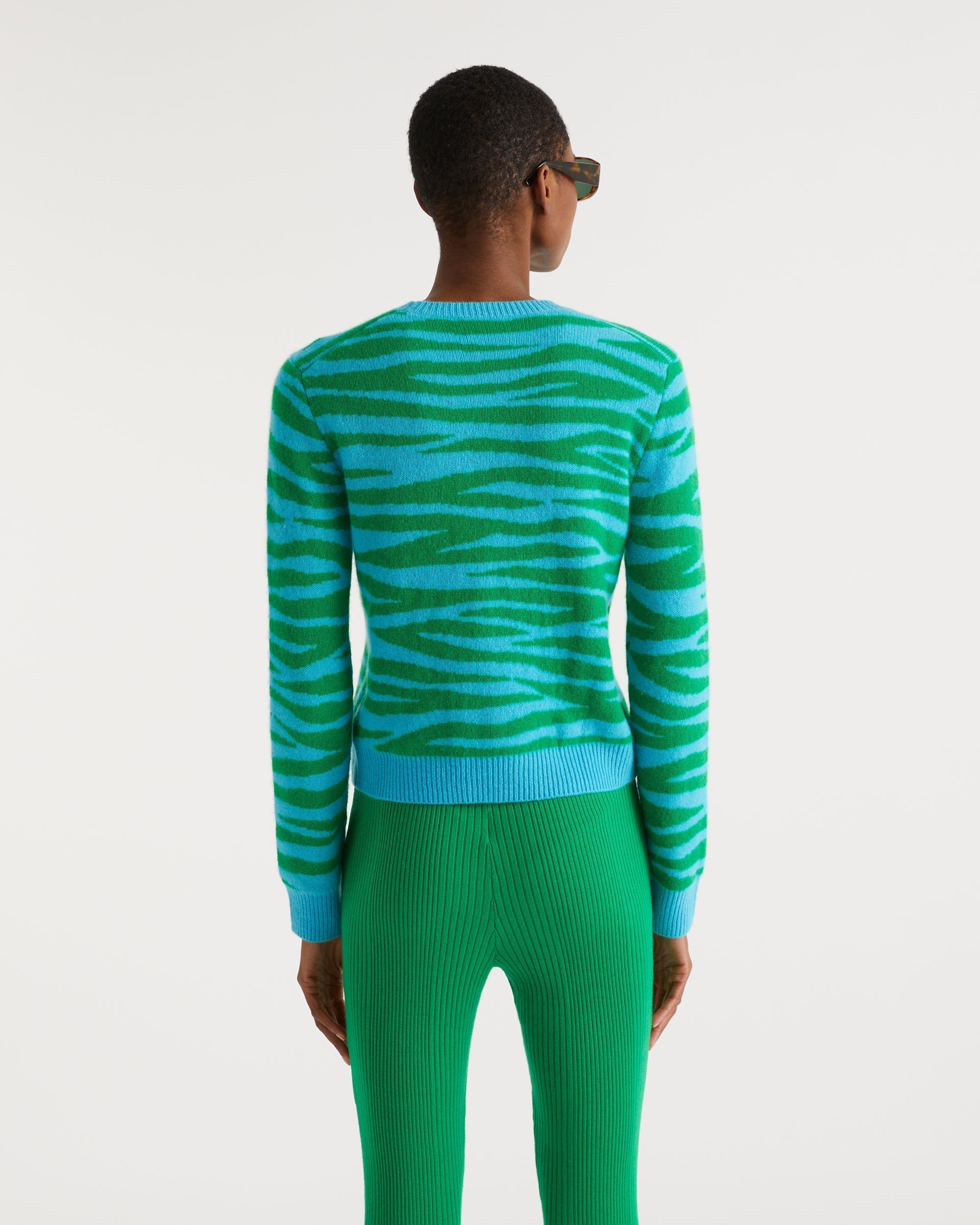 Pull Zebre bicolore en cachemire - Blue Green Zebra