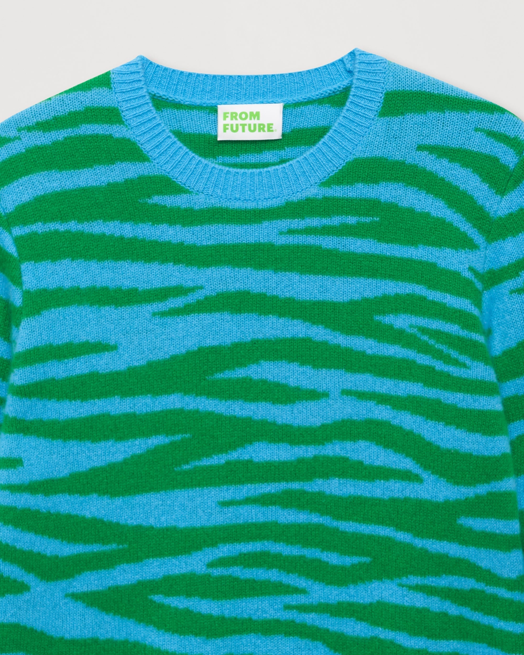 Pull Zebre bicolore en cachemire - Blue Green Zebra