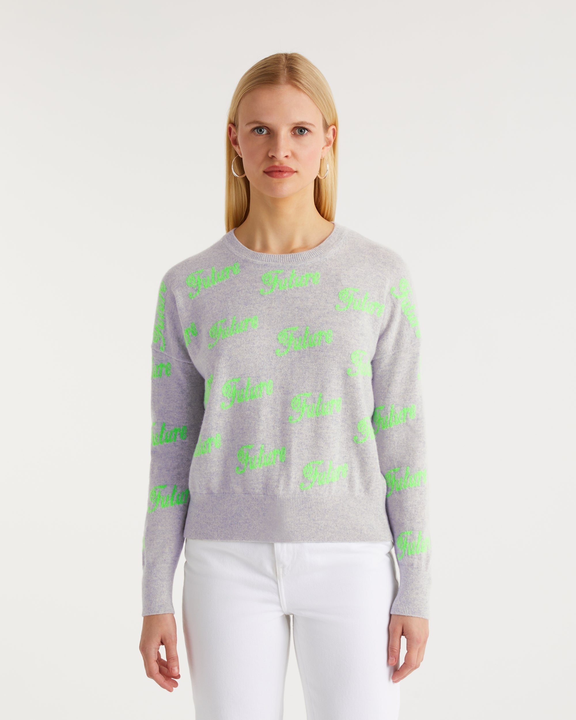 Pull oversize à imprimé future en cachemire - Light Heather Gray