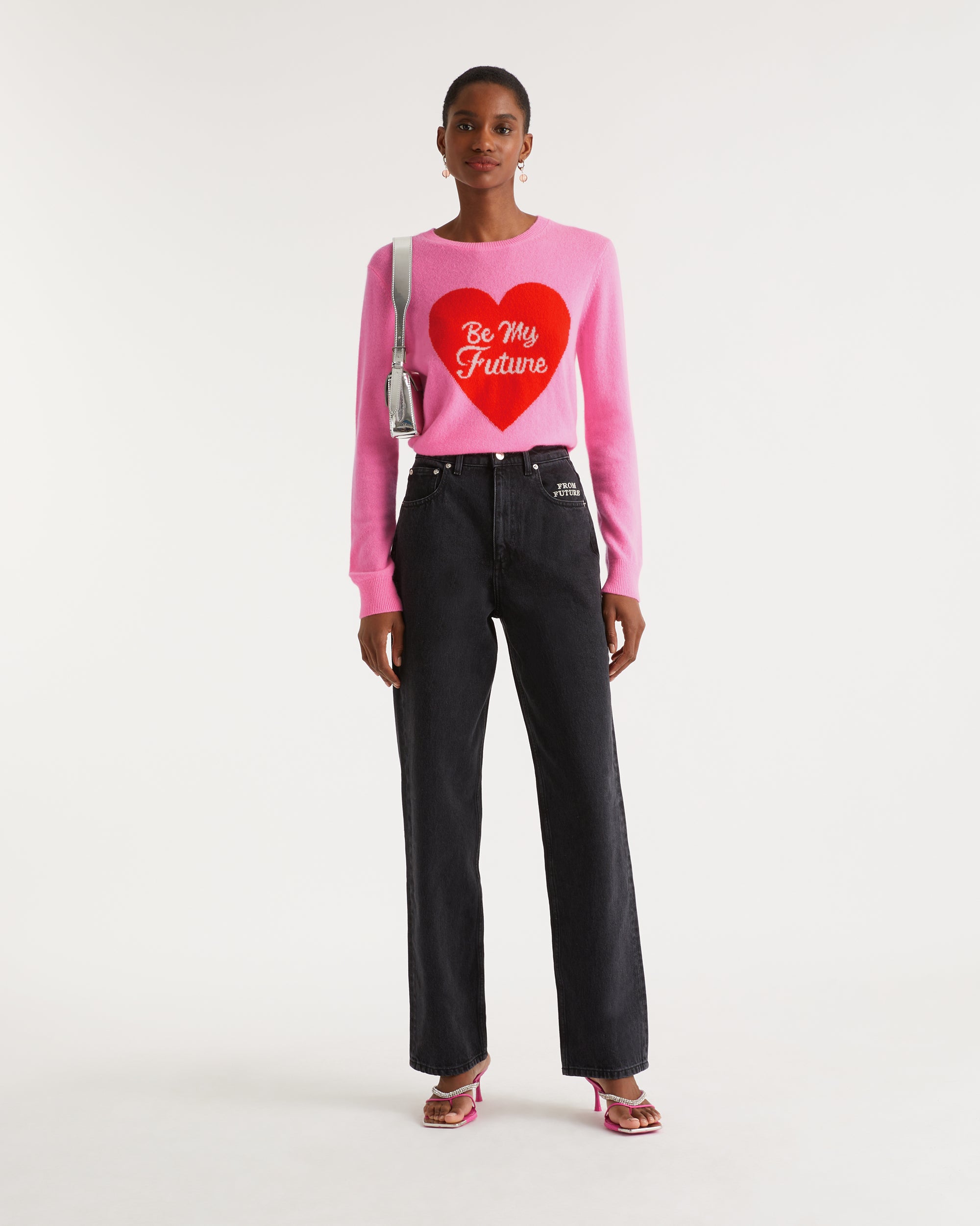 Pull à cœur Be my future en cachemire - Party Pink