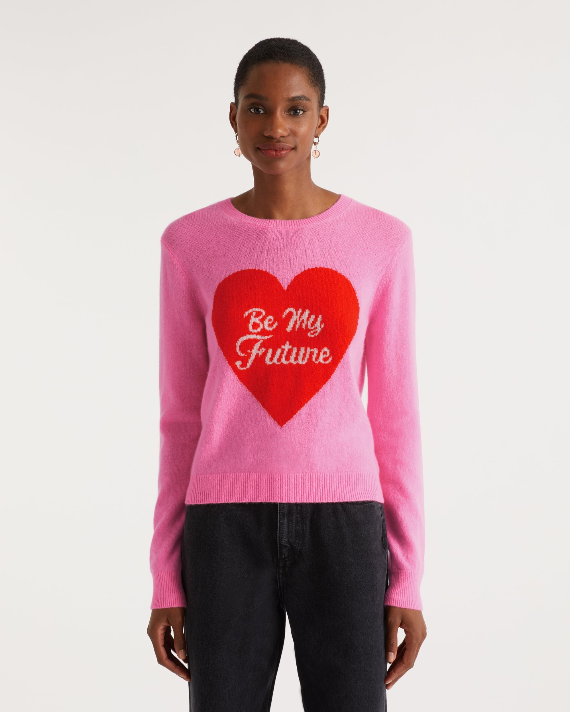 Pull à cœur Be my future en cachemire - Party Pink