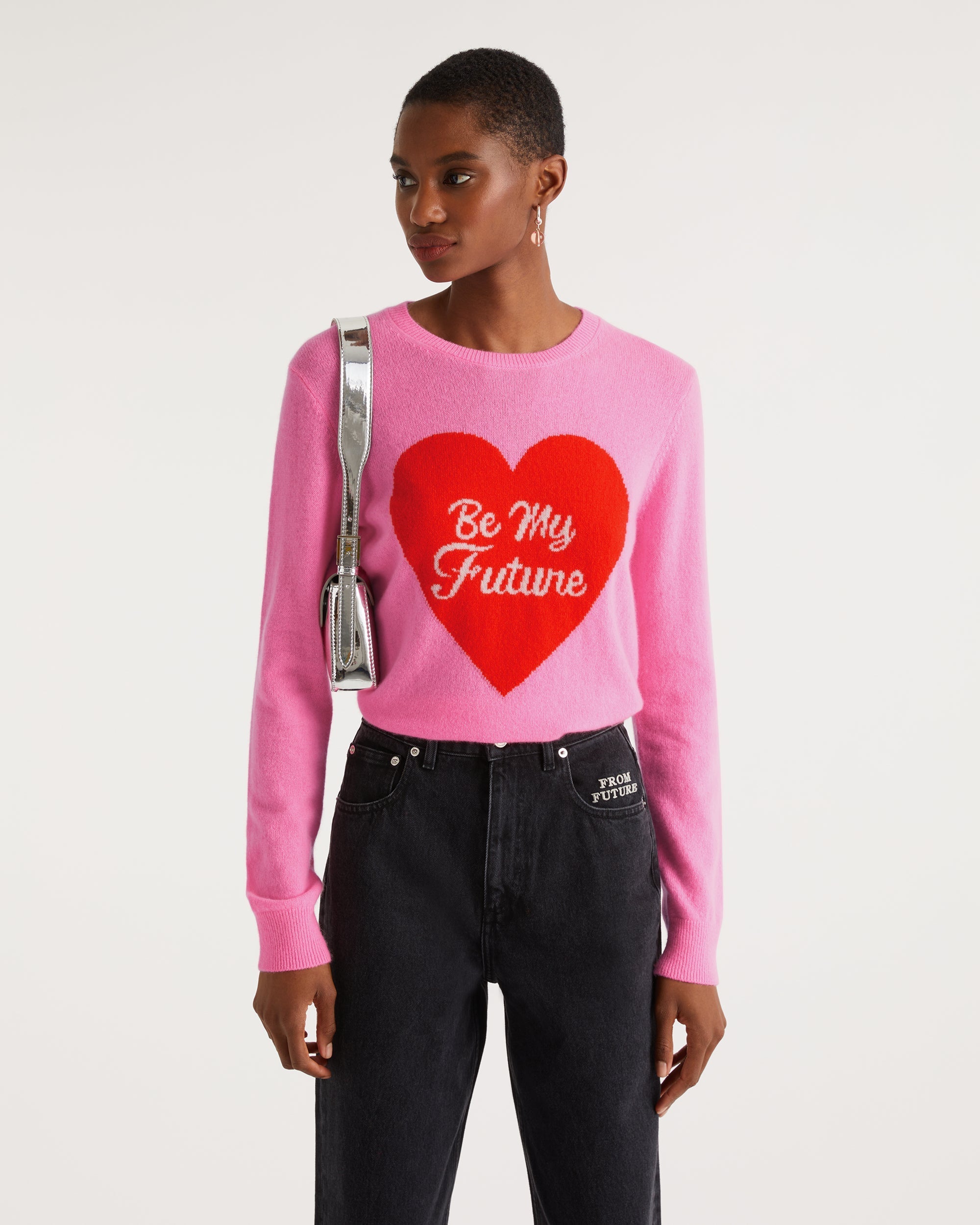 Pull à cœur Be my future en cachemire - Party Pink