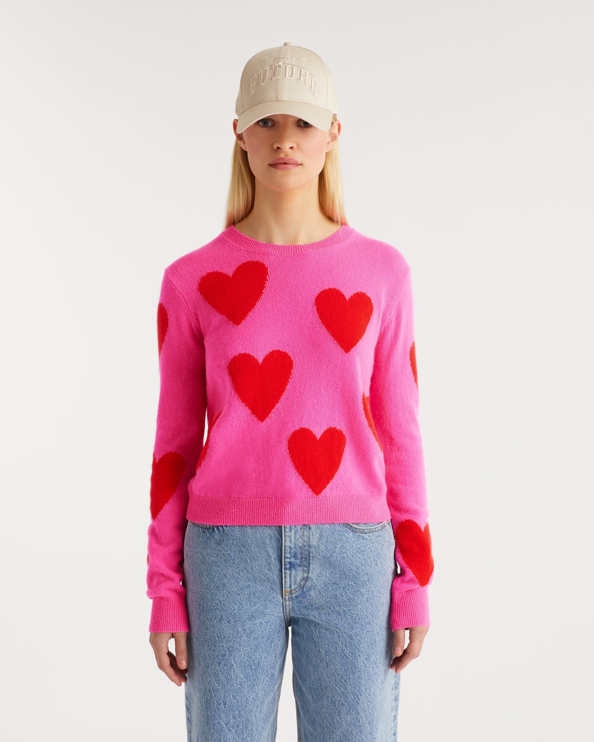 Pull à coeur all-over Light en cachemire - Light Heather Gray