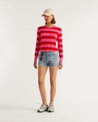 Pull à rayures larges en laine mérinos - Summer Fuchsia