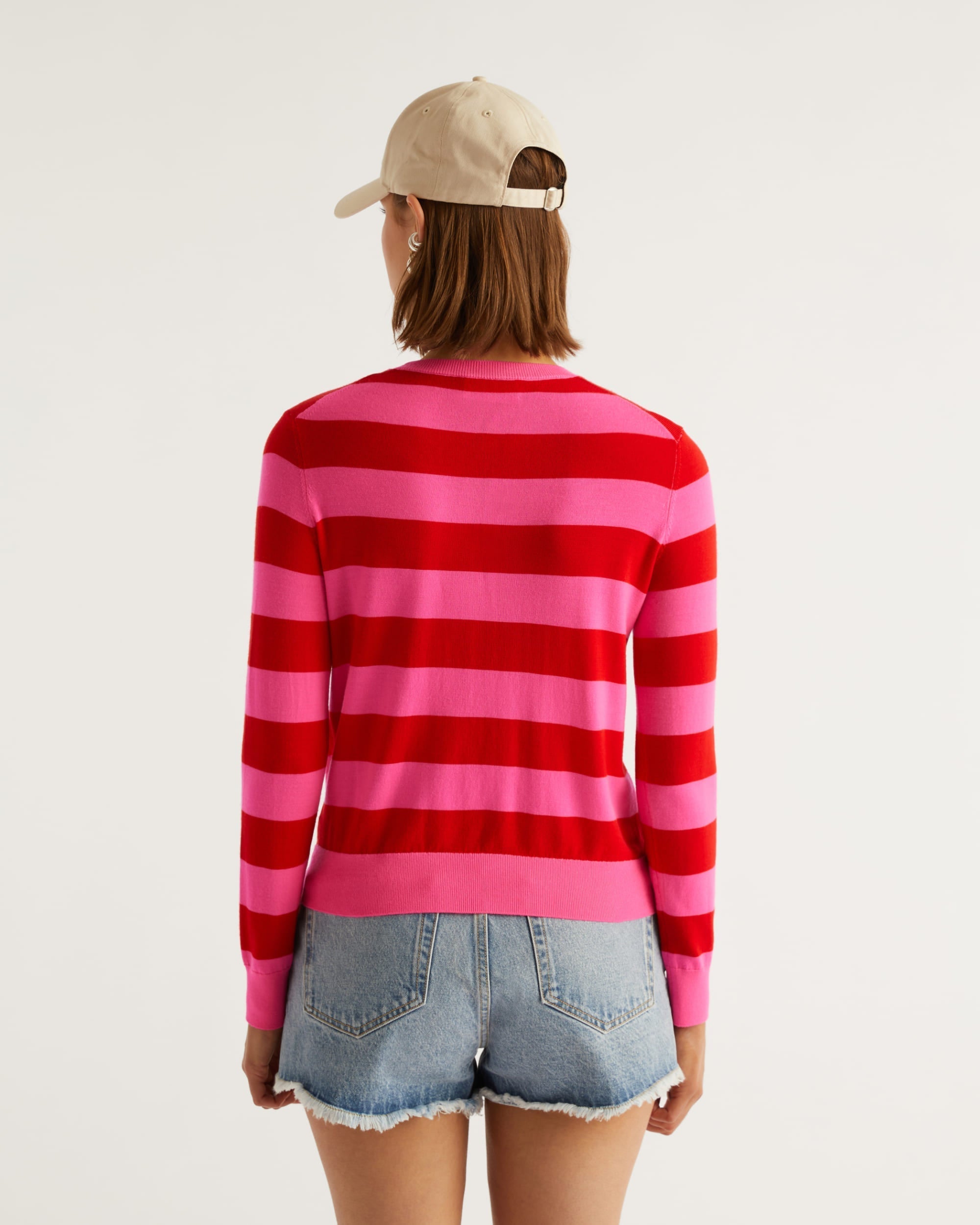 Pull à rayures larges en laine mérinos - Summer Fuchsia