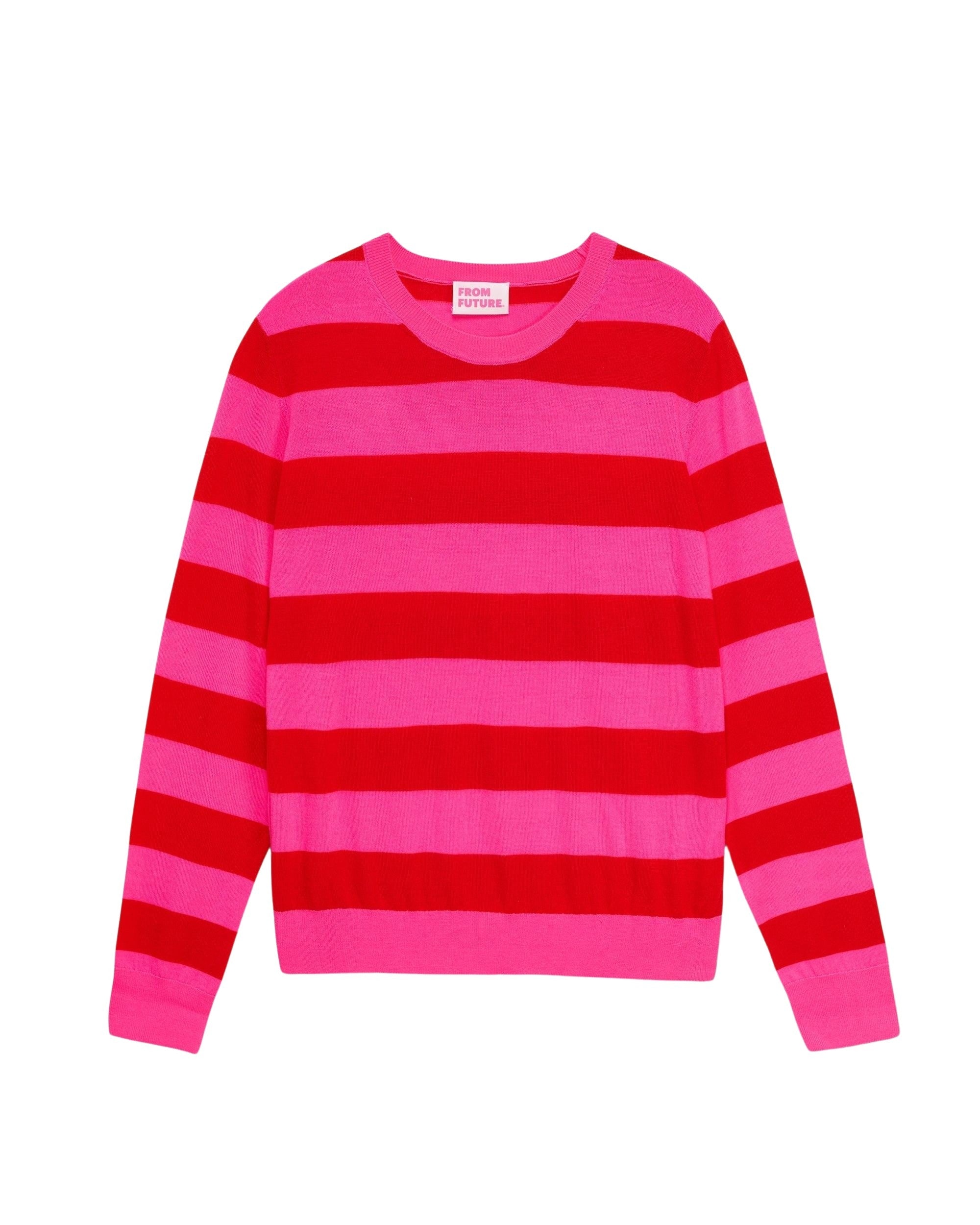 Pull à rayures larges en laine mérinos - Summer Fuchsia