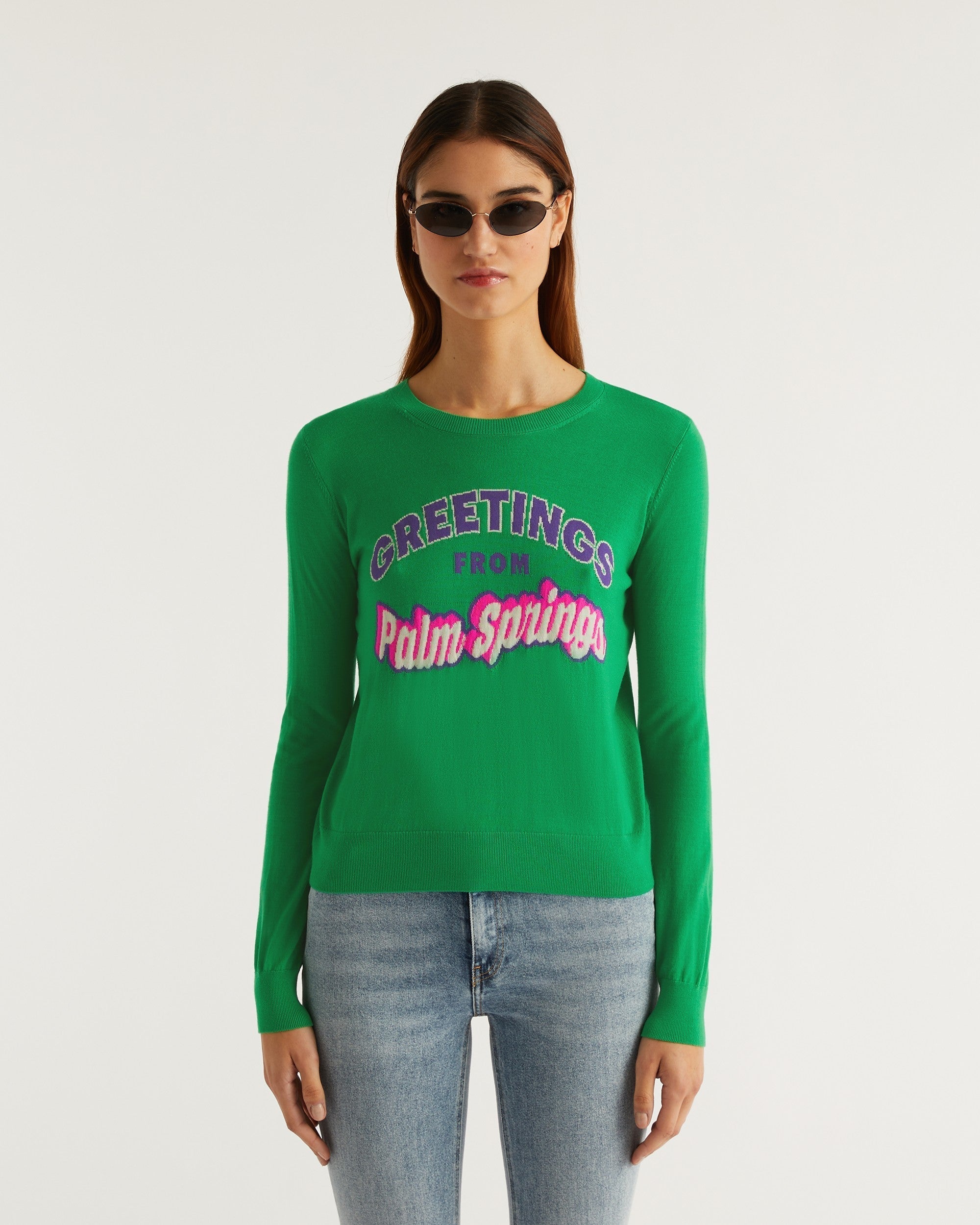 Pull Greeting From Palm Springs en laine mérinos - Summer Green