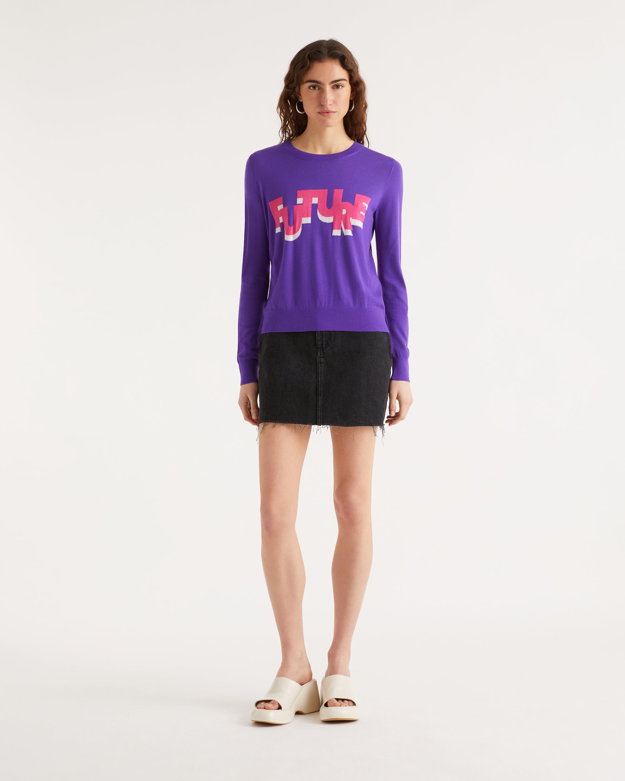 Pull Future bicolore en laine mérinos - Neon Purple