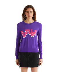 Pull Future bicolore en laine mérinos - Neon Purple