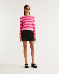 Pull à rayures en cachemire - Flash Pink