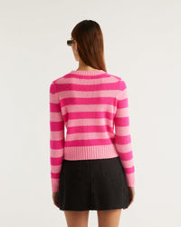 Pull à rayures en cachemire - Flash Pink