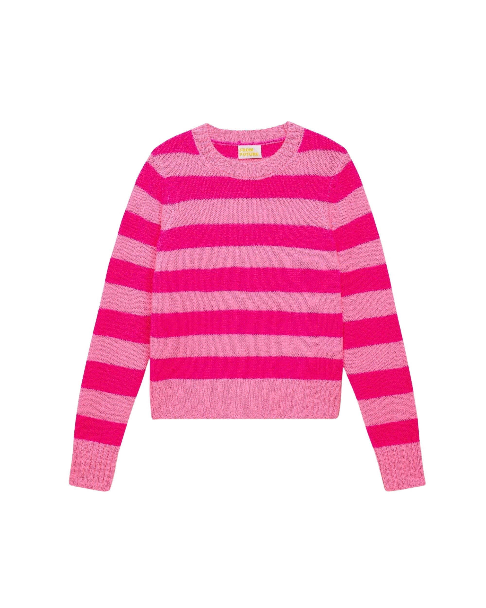 Pull à rayures en cachemire - Flash Pink