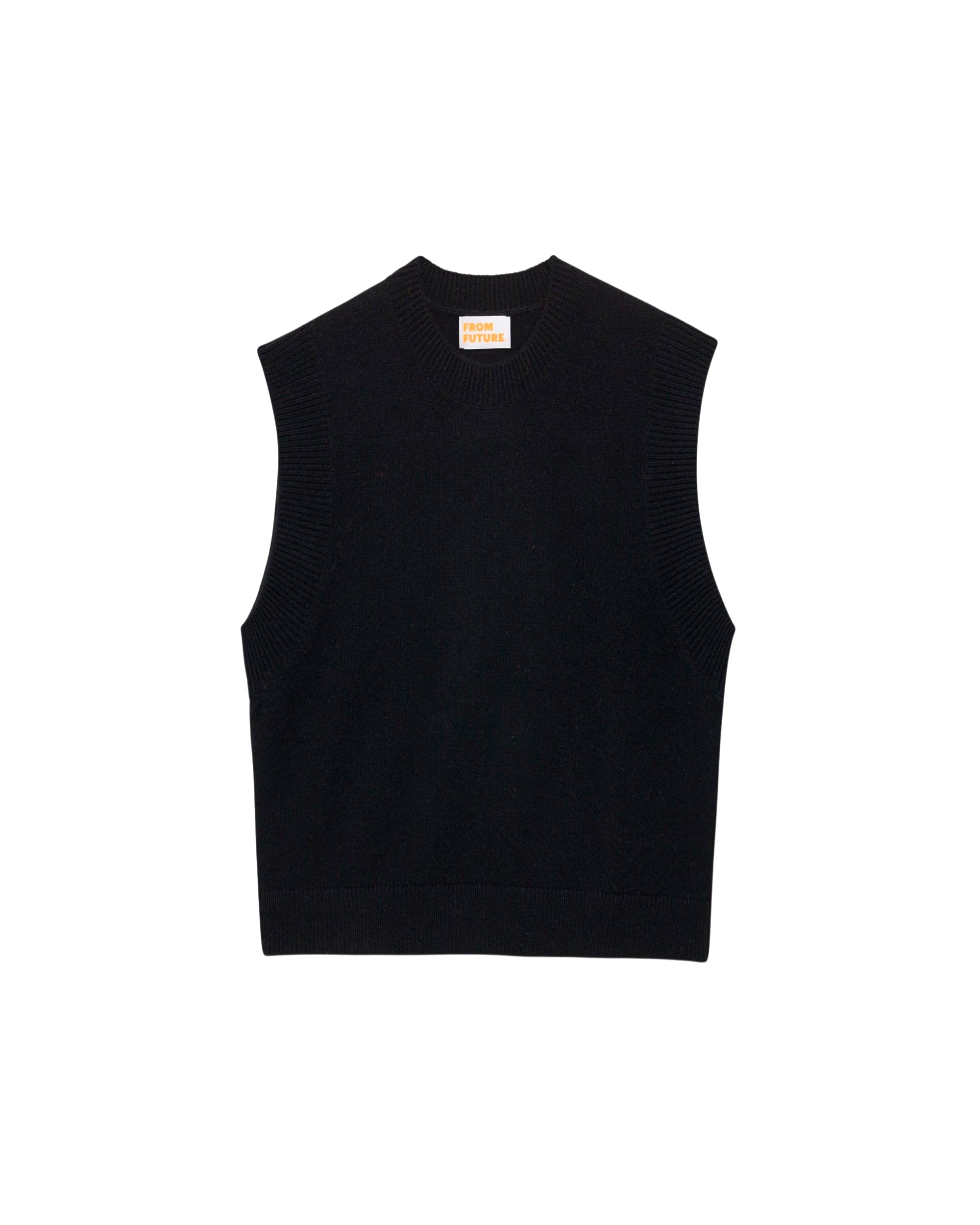 Pull sans manches à col rond classique en cachemire - Black
