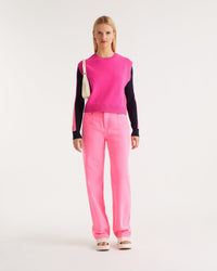 Pull sans manches à col rond classique en cachemire - Neon Pink