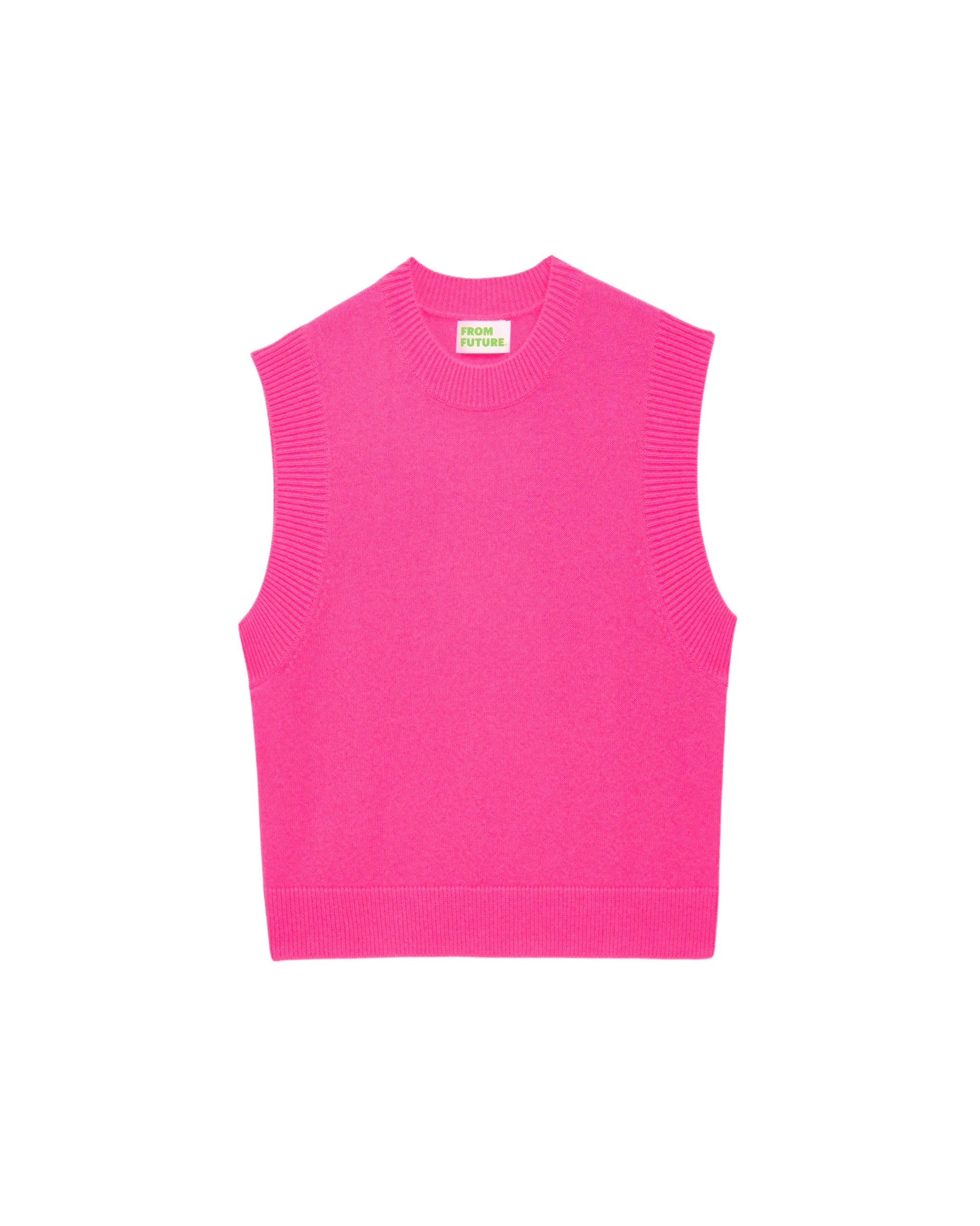 Pull sans manches à col rond classique en cachemire - Neon Pink