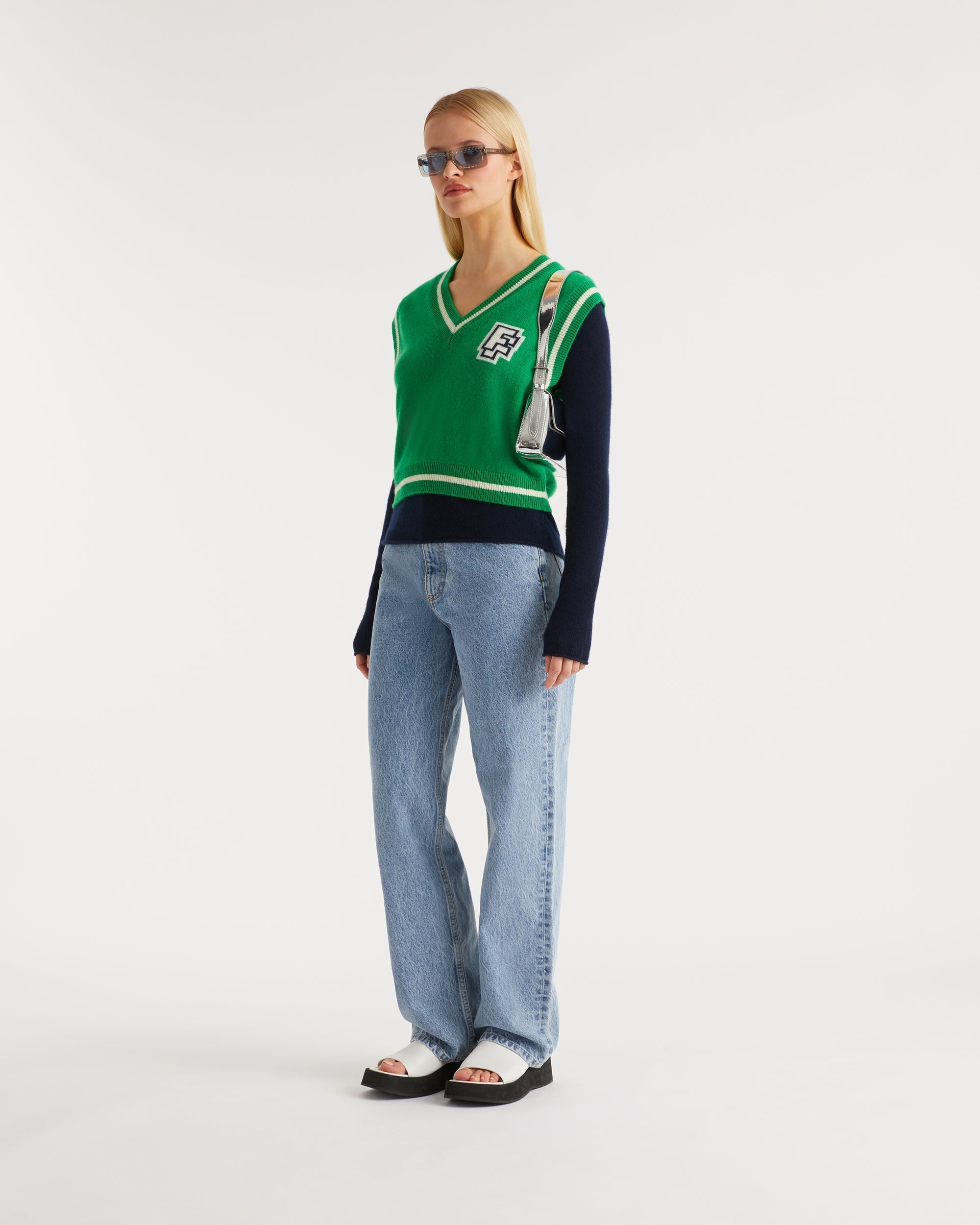 Pull sans manches FF à col V en cachemire - Summer Green