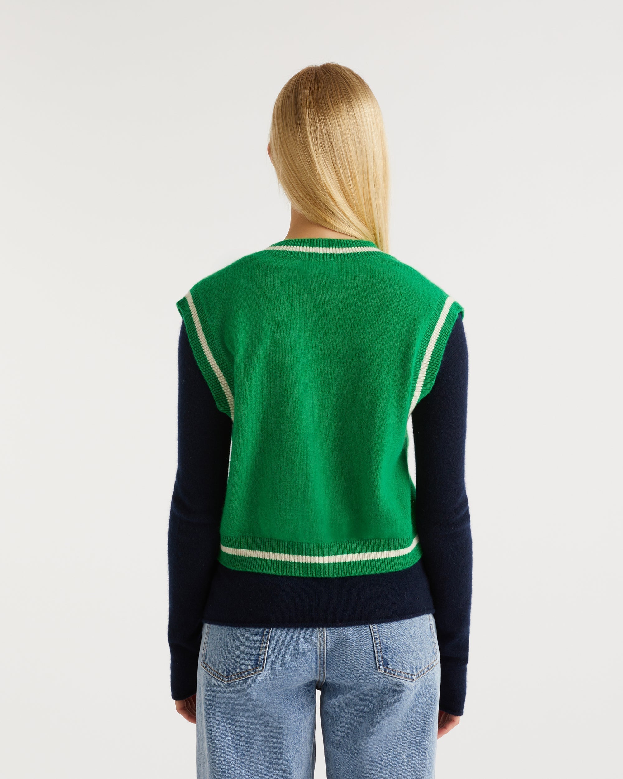 Pull sans manches FF à col V en cachemire - Summer Green
