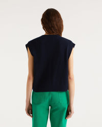 Pull sans manches à col V classique en cachemire - Navy