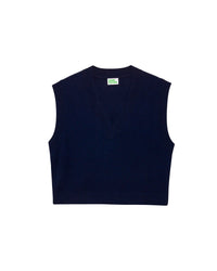 Pull sans manches à col V classique en cachemire - Navy