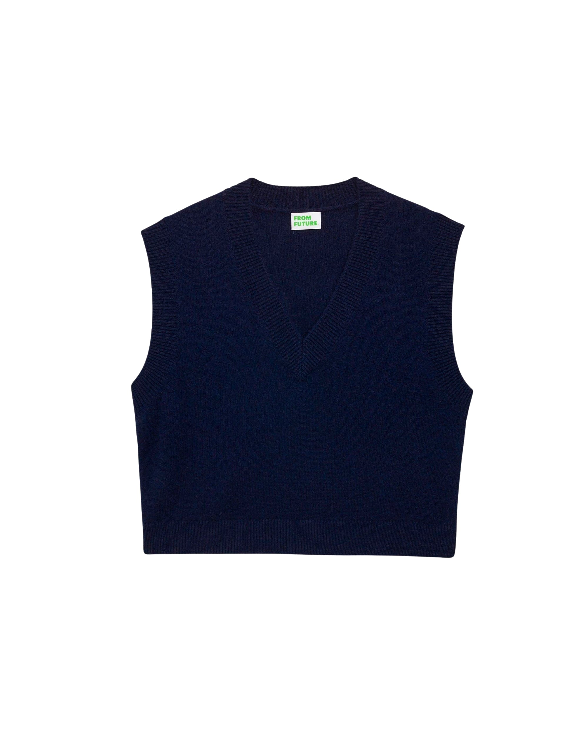 Pull sans manches à col V classique en cachemire - Navy