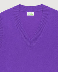 Pull sans manches à col V classique en cachemire - Neon Purple