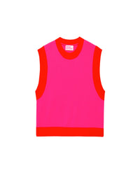 Pull sans manches à col rond bicolore en cachemire - Flash Pink