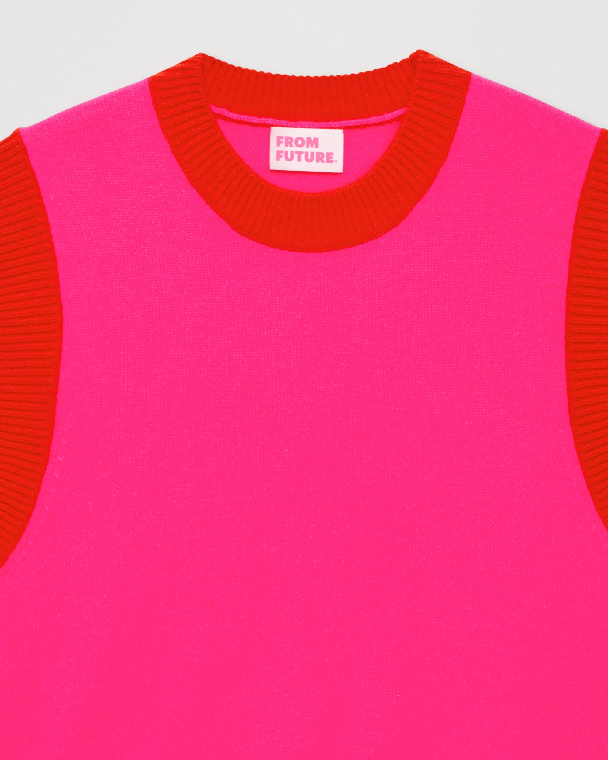 Pull sans manches à col rond bicolore en cachemire - Flash Pink