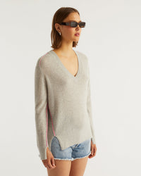 Pull à coutures contrastées Light en cachemire - Light Heather Gray
