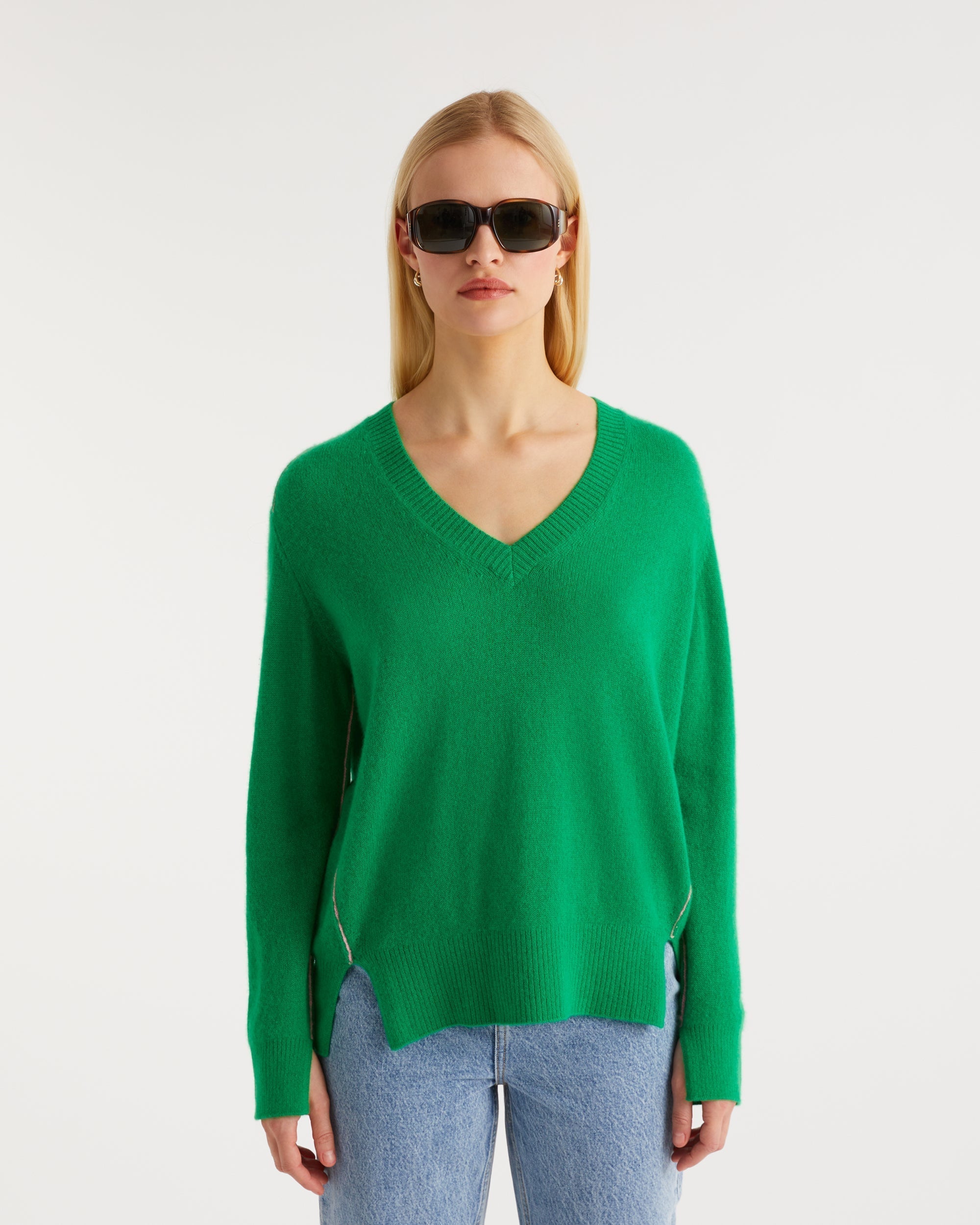 Pull à coutures contrastées Light en cachemire - Summer Green