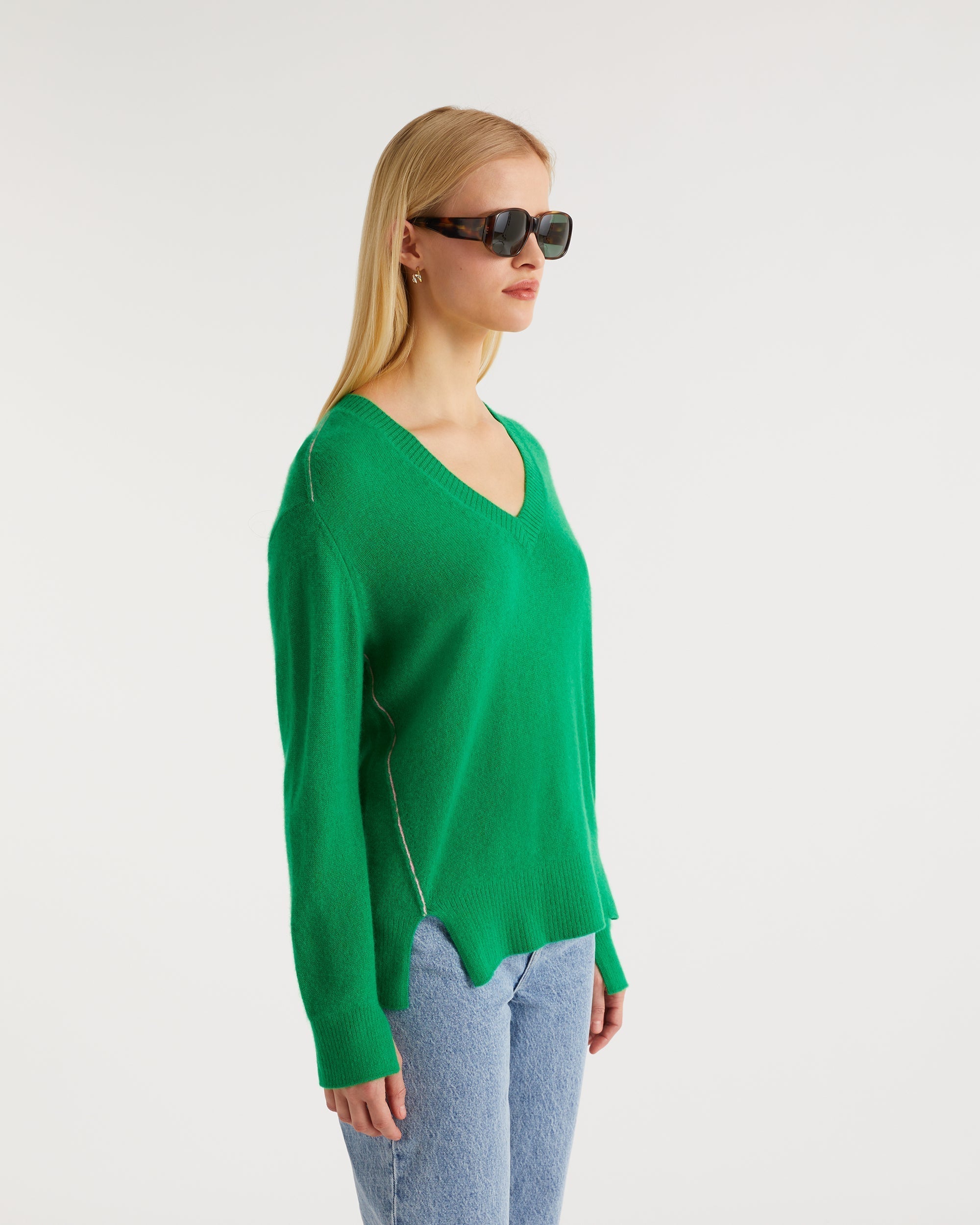 Pull à coutures contrastées Light en cachemire - Summer Green