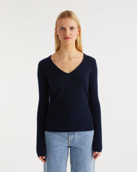 T-shirt Light slim à col V en cachemire - Beach Pink