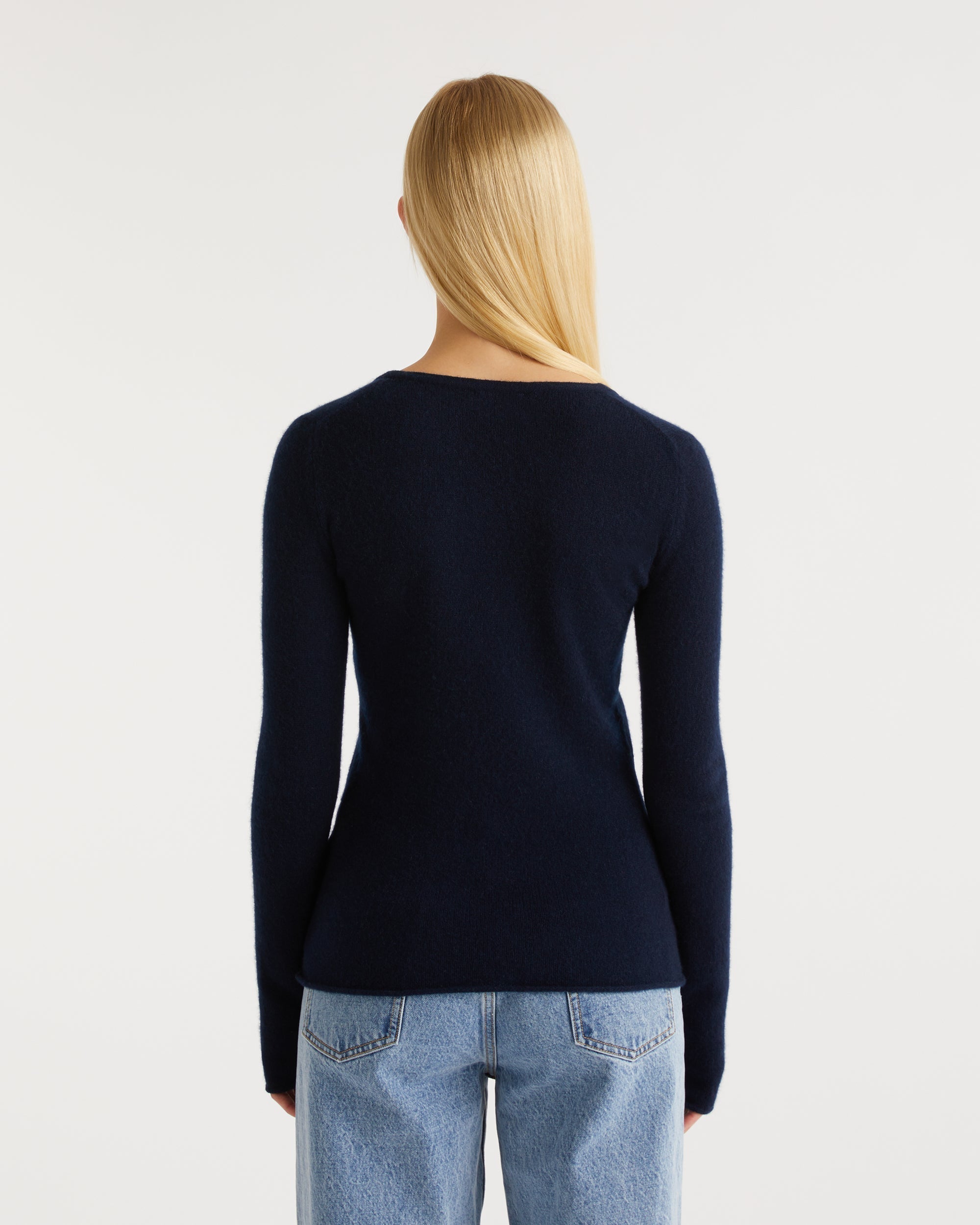 T-shirt Light slim à col V en cachemire - Navy