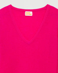 T-shirt Light slim à col V en cachemire - Beach Pink
