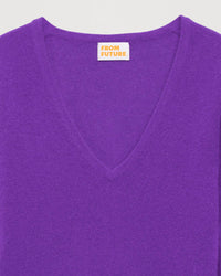 T-shirt Light slim à col V en cachemire - Neon Purple